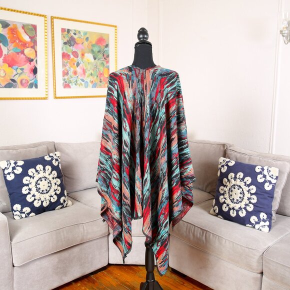 Reversible 100% CASHMERE Southwest Abstract Art Inspired Oversized Shawl - Picture 4 of 13